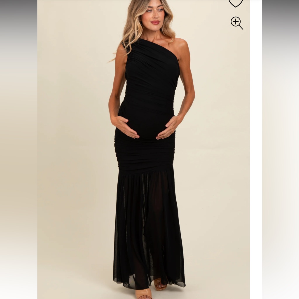 Pink Blush Ruched Mesh One Shoulder Maternity Maxi Dress